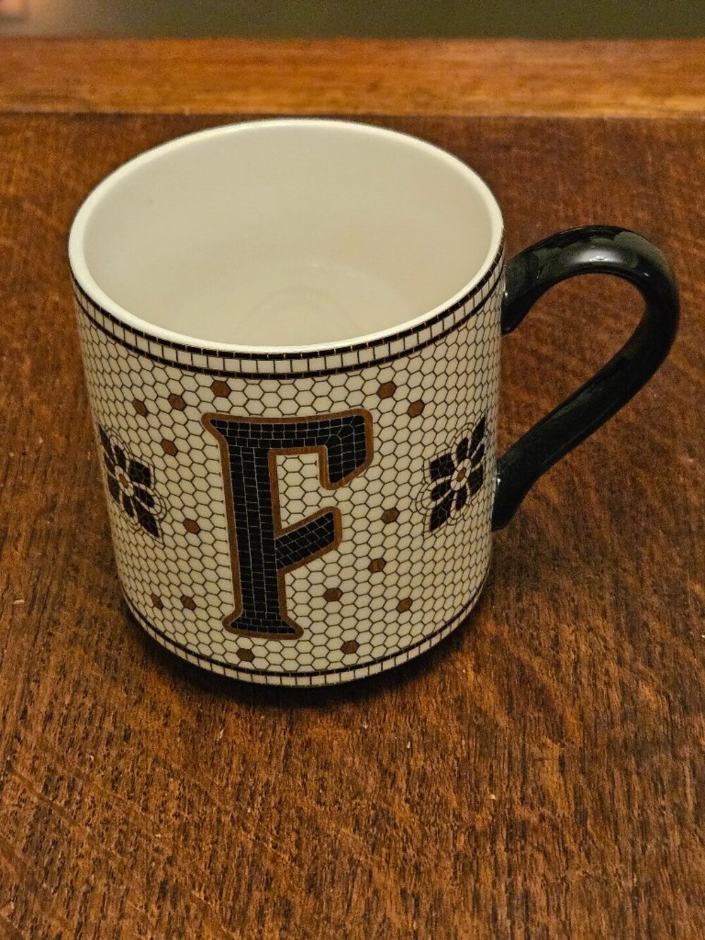 Anthropologie Black & Gold Tile Initial "F" Mug
